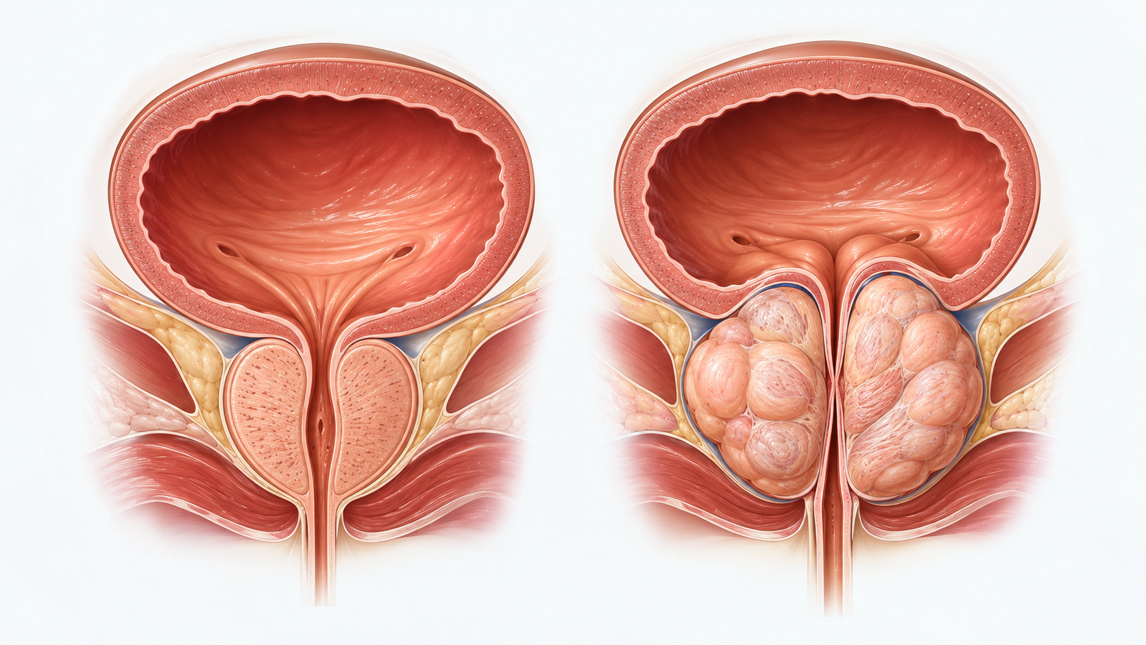 Hiperplasia prostática benigna — representação anatômica.